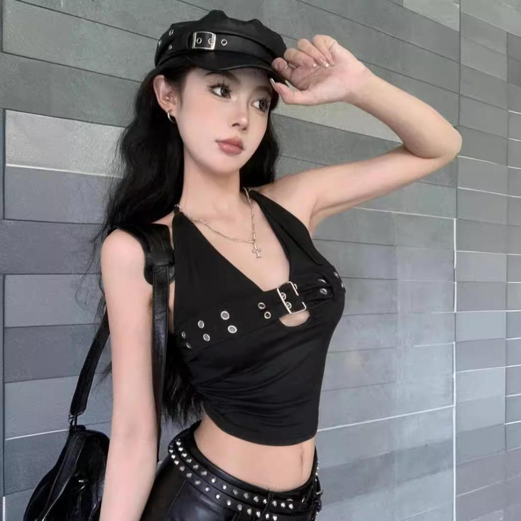 Y2k бандажный укороченный топ черный топ с открытой спиной на шнуровке милый летний свитер для вечеринки, пляжа, женский ретро базовый мини-жилет в стиле панк