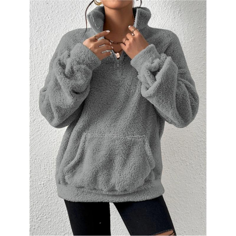 Осень и зима европейский и американский новый плюшевый плюс бархатный женский свитшот со стойкой воротником повседневный топ