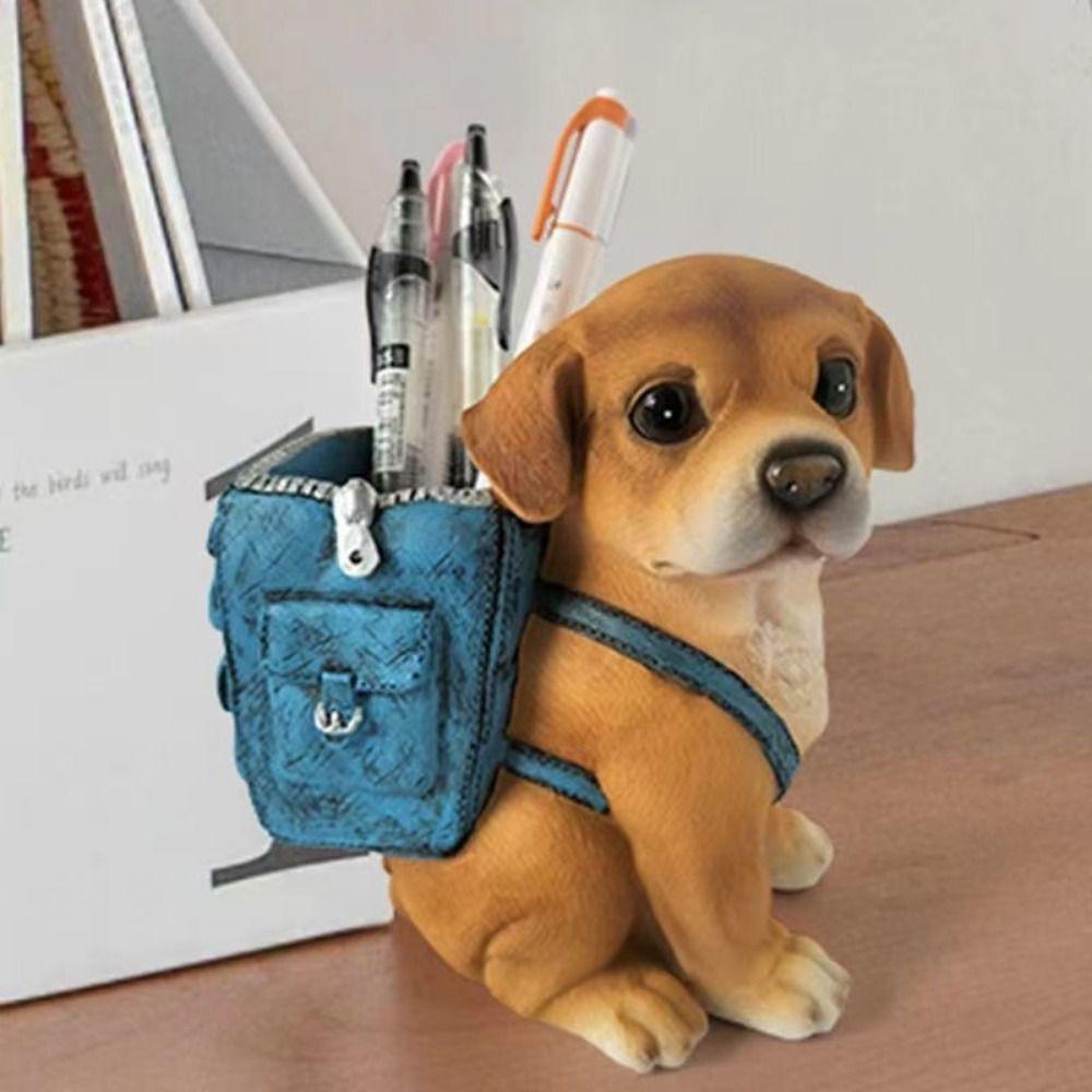 Hand-painted Dog Pen Holder Cute Desktop Storage Rack Multipurpose Lucky Dog Ornaments Home Decor