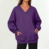 Women's V-Neck Long Pullover Sweatshirt with Pocket for Fall and Winter