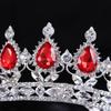 2" Height Silver/Gold Plated Crystal Rhinestone Ruby Full Circle Tiara Crown Bridal Wedding Jewelry Hair Accessories (Silver+red)