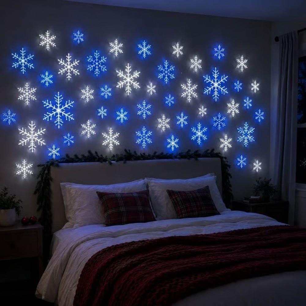 12Pcs White Snowflake Led Snowflake Wall Lights Xmas Wall Hanging Lights Window Display