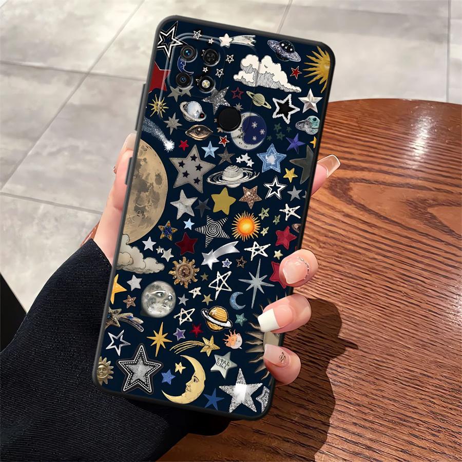 Чехол со звездным и лунным узором для Xiaomi Redmi 9 10 12C A1 A2 Plus A4 13C A3 K40 K80 Pro 14C A5 Черный Мягкая крышка для телефона