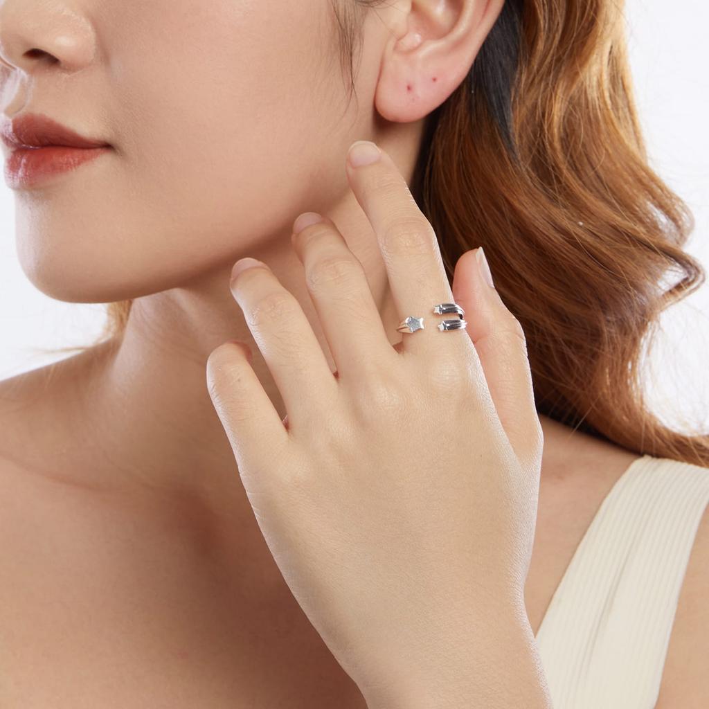 Silver universal ring with shooting stars, silver 925