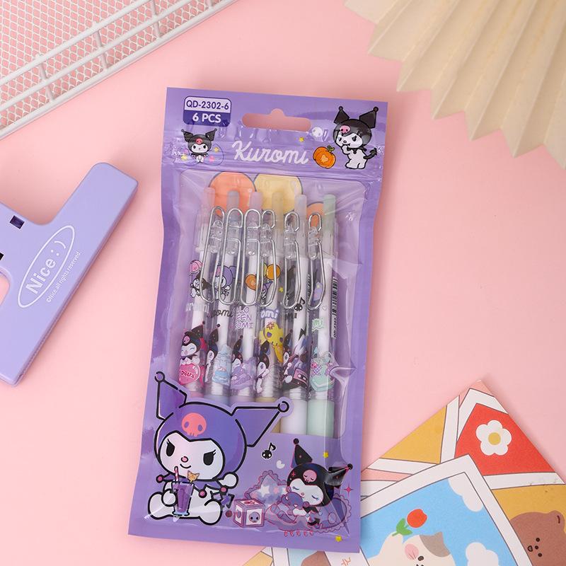Sanrio 6 шт. 0,5 мм Нажмите на стержень шариковой ручки, чтобы нажать на гелевую ручку, высококачественная письменная ручка, красивая ручка для учеников, Канцтовары, Письменные принадлежности