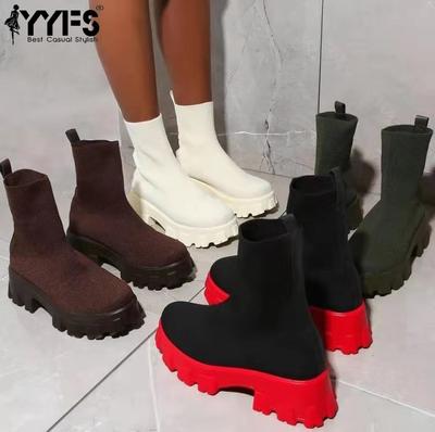 2025 Новые Женские Роскошные Брендовые Женские Ботинки Большого Размера Пара Носков Женские Повседневные Вязаные Ботильоны Толстая Подошва