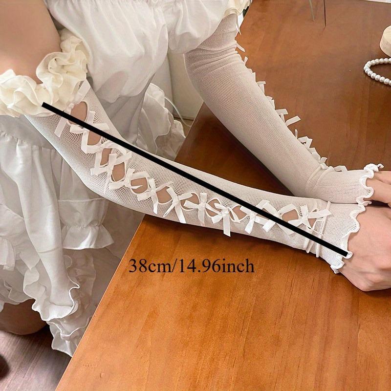 Женские косплей Лолита принцесса стиль кружева цветок тонкие без пальцев длинные перчатки милый милый бант эластичный мягкий полые