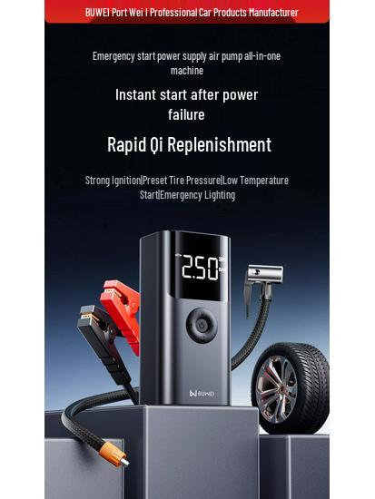 Car Emergency Power Supply & Tire Inflator with Built-in Backup Battery & Jumper Cables