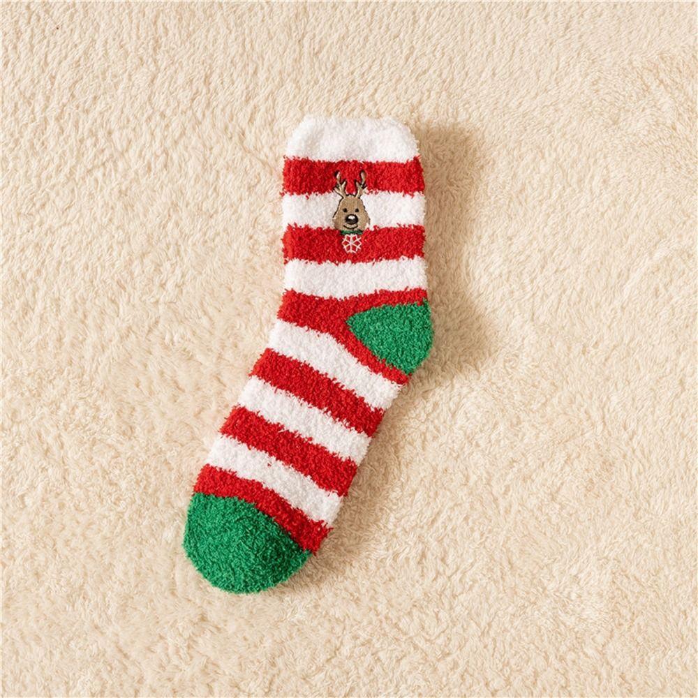 Cartoon Floor Sleep Socks Snowman Winter Red Green Elk Coral Velvet Socks Middle Tube Socks Women Hosiery Christmas Socks