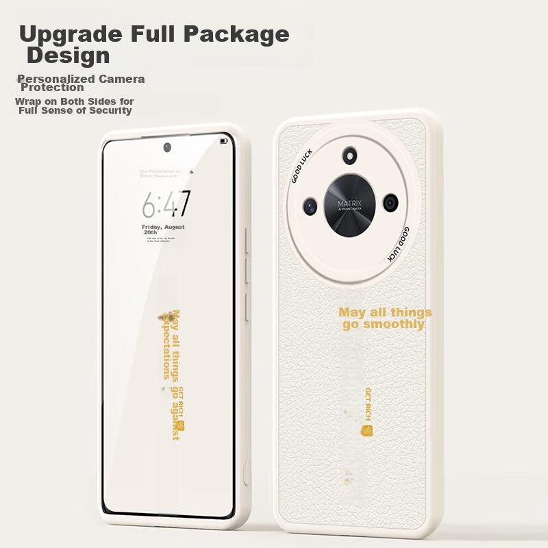Phone Case for Honor X50, for X50/X50GT, Full Protection Ultra-Thin Leather Texture Shockproof Soft Case, New Year Creative Trend, Elegant Black