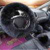 Solid Soft Warm Long Wool Fuzzy Steering Wheel Cover Woolen Handbrake Car Accessory Sheep Fur Plush Protector Cover Kit