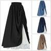 Women Lace Stitching Side Pleated Maxi Skirt Solid Color Double Layer Long Skirt Elastic High Waist Retro A-Line Skirt