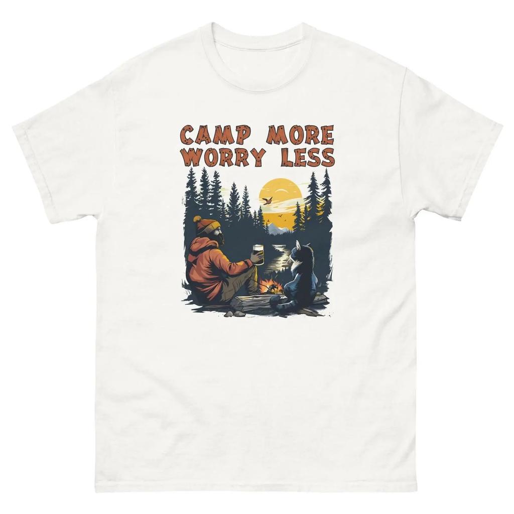 Camp More Worry Less Camping T Shirt Vintage Fashion Graphic Soft Breathable Stretched Designer Clothes Versatile Casual