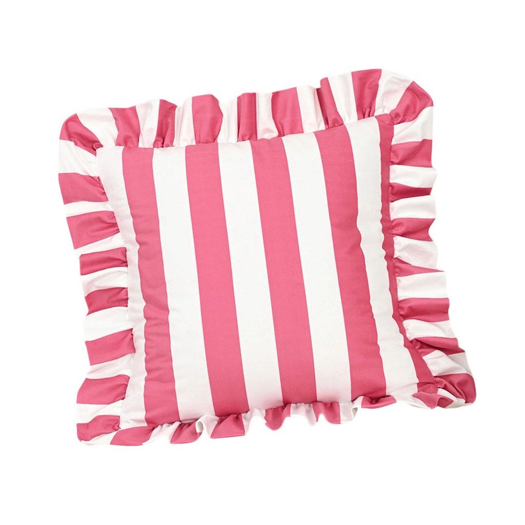 Stylish Square Pillow Cover With Ruffled Trim and Striped Pattern Design Throw Cushion Case For Sofa Bedroom Decors