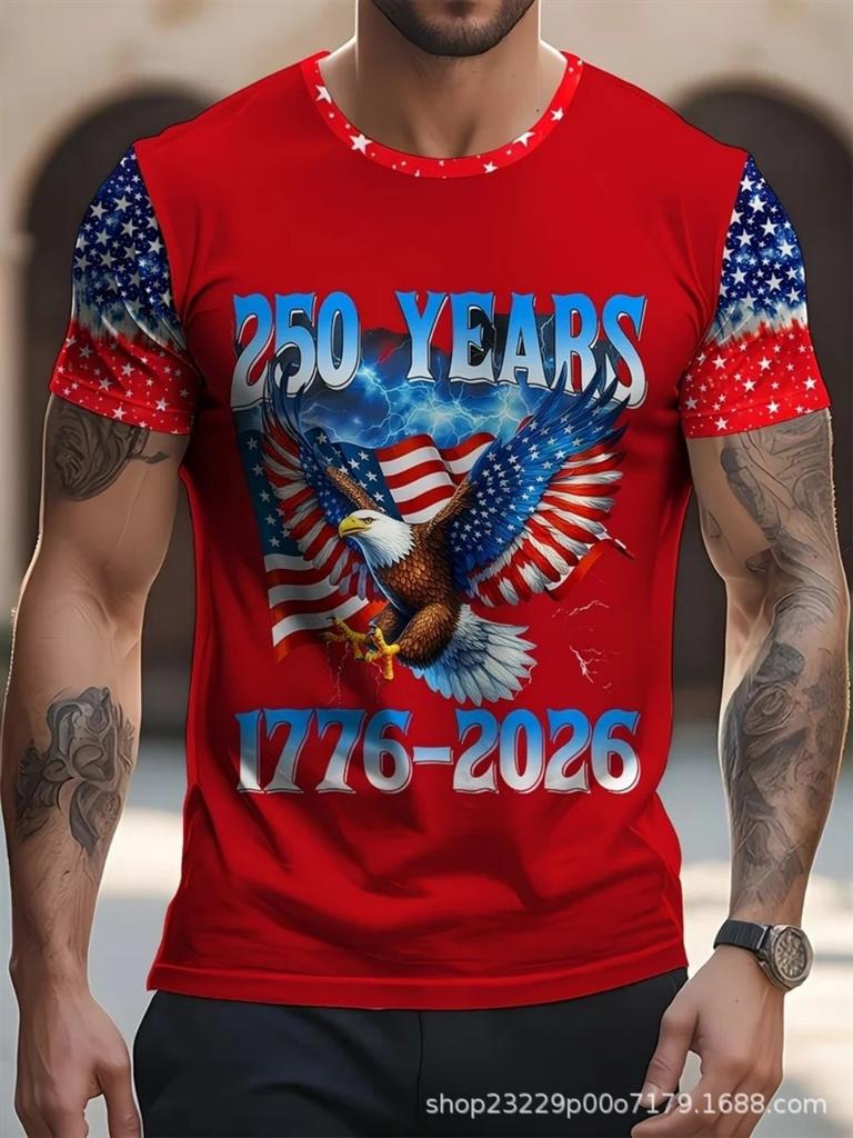 Patriotic USA 250 Print Polo Shirt, Trendy Casual Top For Everyday Wear