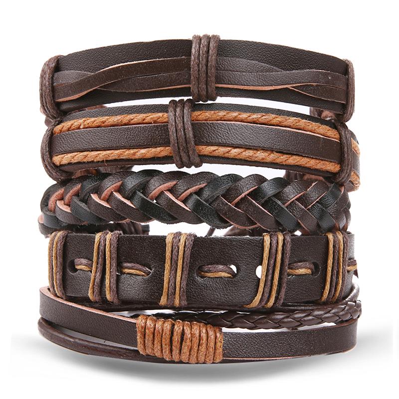 Batman Vintage Rope and Beads Multi-Layer Leather Bracelet Set for Men