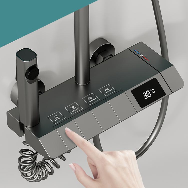 Цифровая душевая система фортепиано, настенный душевой набор для ванной комнаты с горячей и холодной водой, твердый латунный смеситель для ванны, серый цифровой душевой набор
