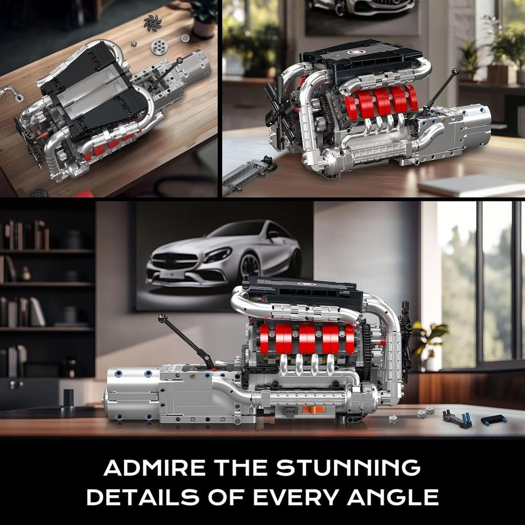MOULD KING 10203 Technical Car Part Toys The Motorized M8 Sport Car V8 Engine Building Block Assembly Brick Kids Christmas Gift
