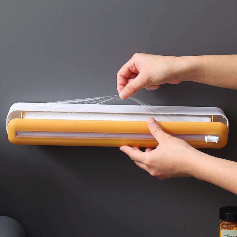 Органайзер для упаковки 2 в 1 с резаком Диспенсер для пластиковой пленки с резаком для кухни