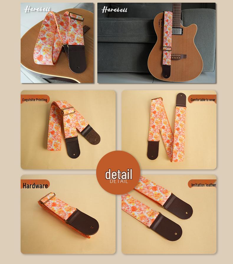 Beach Style Orange Coconut Tree Guitar Strap: Comfortably Widened Sunset Design (PO-034) In Stock