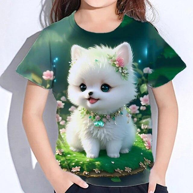 Cute Furry T-shirts Girl 3d Print Animals Kids Tops Autumn Korean Children's Clothing Child Tee Shirt Fashion 23 Style