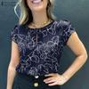 ZANZEA Женская повседневная летняя блузка с круглым вырезом и коротким рукавом с принтом