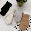 Cute Rabbit Fur Gloves Women Winter Korean Style Student Couple Wool Full Finger Warm Fleece-Lined Thickened Japan Fashion Solid Color