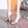 New Open-toed Rhinestone Sandals with One Word Fashion Rhinestone High Heels 2025 Summer Muse Fan Stiletto Sandals Women