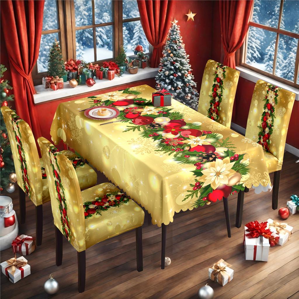 1 Set Christmas Tablecloth And Chair Covers Rectangle Party Table Cloth Vintage Dining Table Cover for Home Decoration Christmas