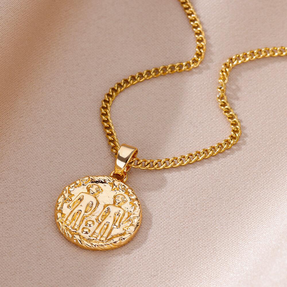Ретро-дизайн 12 созвездий круглое фирменное ожерелье кулон тисненый Ins стиль монета ключичная цепочка женское ожерелье Козерог