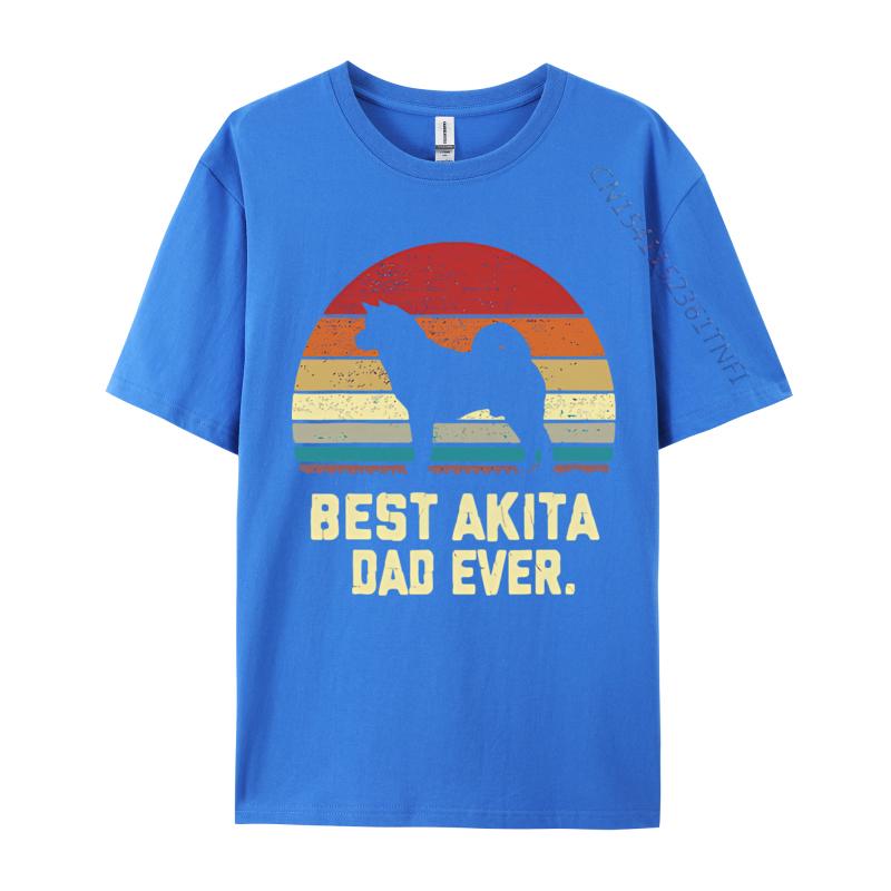 Vintage Best Akita Dad Ever Dog Lover Tshirt Male Fashionable Tops Tees Unisex Cotton Tshirts Red And Black Graphic T Shirt