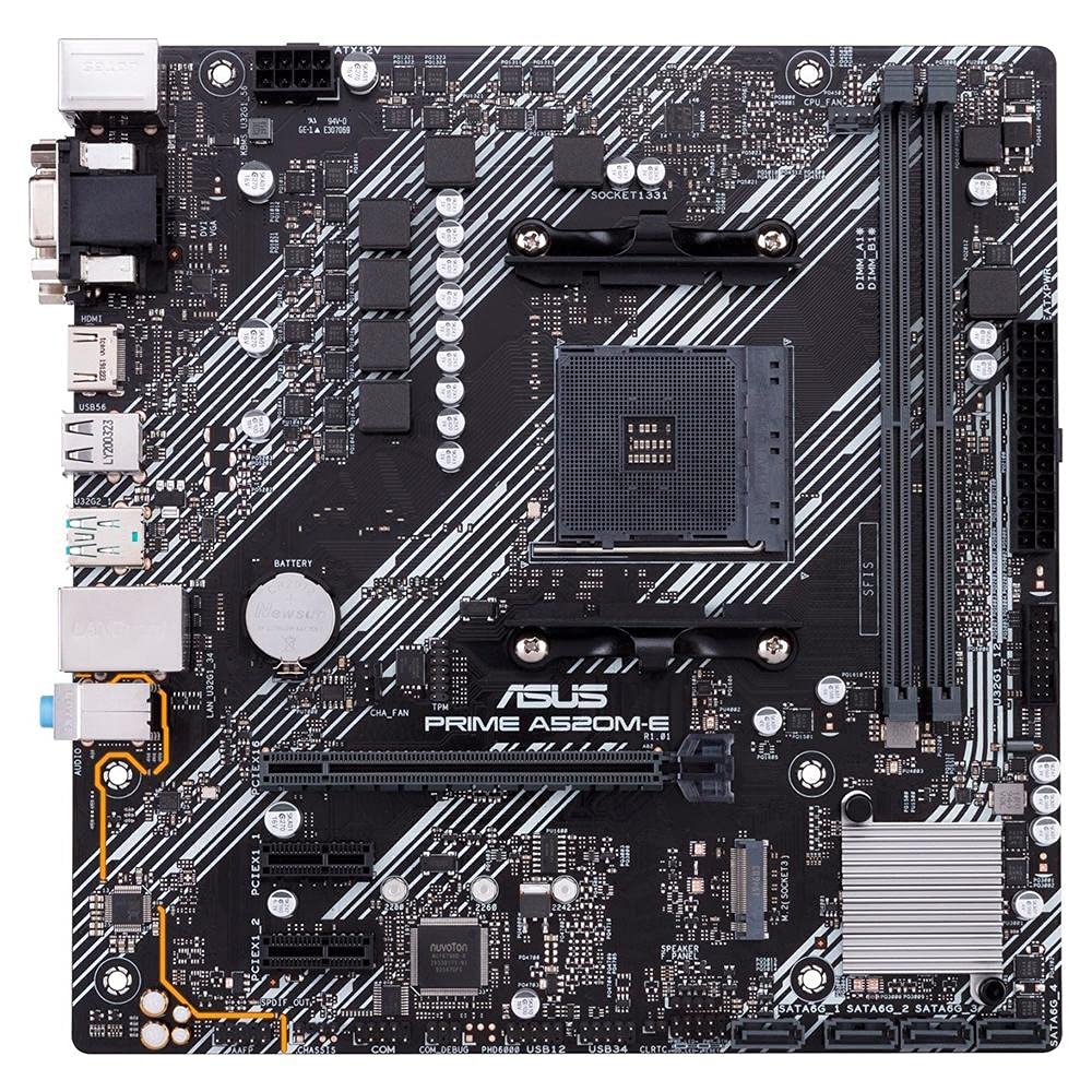 Asustek Computer Prime A520M-E AMD A520 (Ryzen AM4) ATX M.2 1GB HDMIDVID-Sub SATA 6 Gbps USB 3.2 Gen 2 Type-A