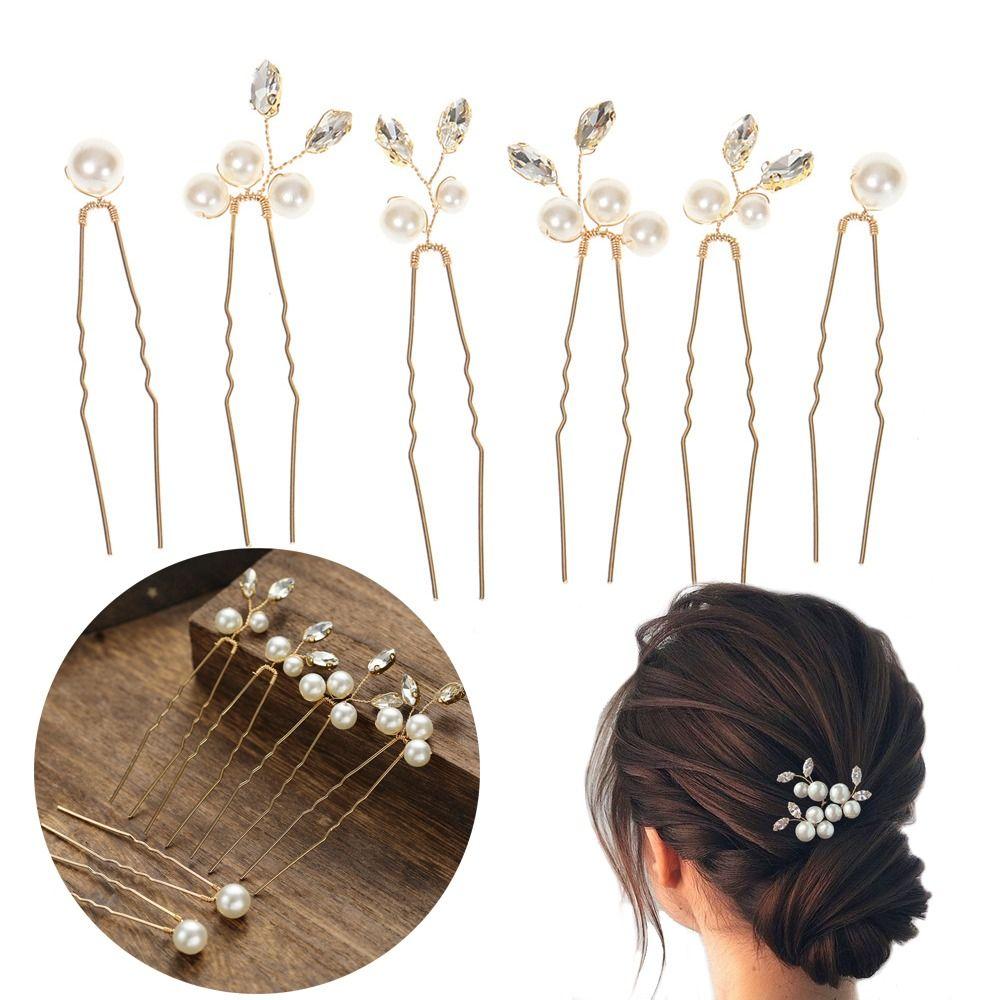 6pcs/set For Women Wedding Headpieces Hair Clips Flower Headwear Bridal Hair Pins Pearl Rhinestone
