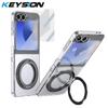 KEYSION Вращающийся на 360° магнитный чехол-подставка с кольцом для Samsung Galaxy Z Flip 6 5 5G Прозрачный чехол для телефона с защитой экрана
