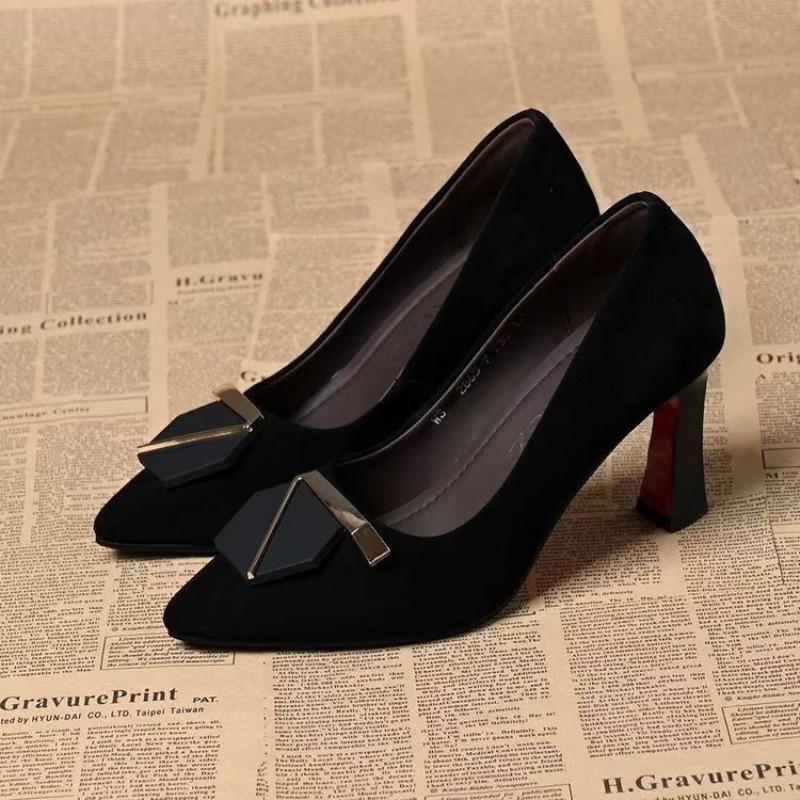 Осень новые остроносые и универсальные темпераментные туфли-лодочки из замши с открытым верхом на высоком каблуке-шпильке женская рабочая обувь