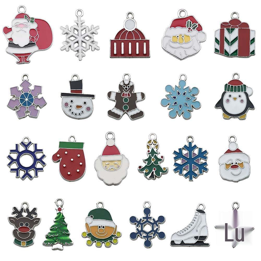 50-Piece Christmas Alloy Enamel Charms Set: Mixed Style DIY Pendants and Dangle Charms.