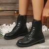Мода 2024 Горячая Распродажа Женская Обувь Шнуровка Молния Женские Ботинки Осень Круглый Носок Однотонные Низкий Каблук Мода Большой Размер Корейский Стиль Ботинки