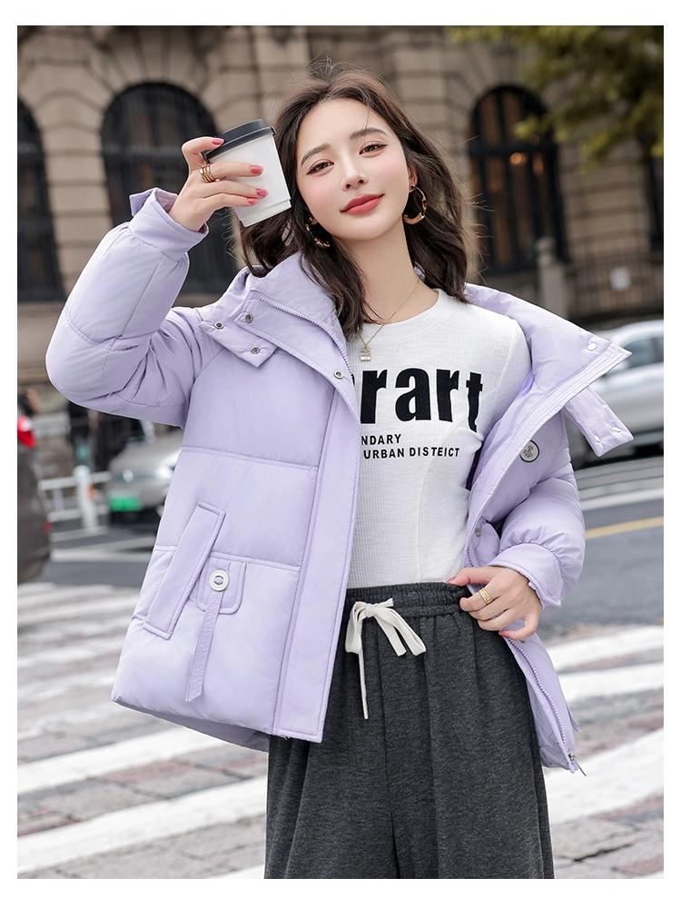 Женская короткая ветрозащитная теплая зимняя куртка с капюшоном и рукавами реглан