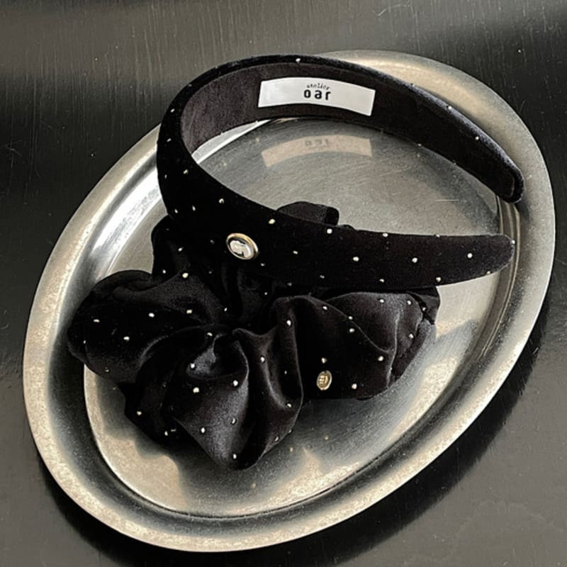 Oar Gold Dot Velvet Cameo Volume HairBand [Black]