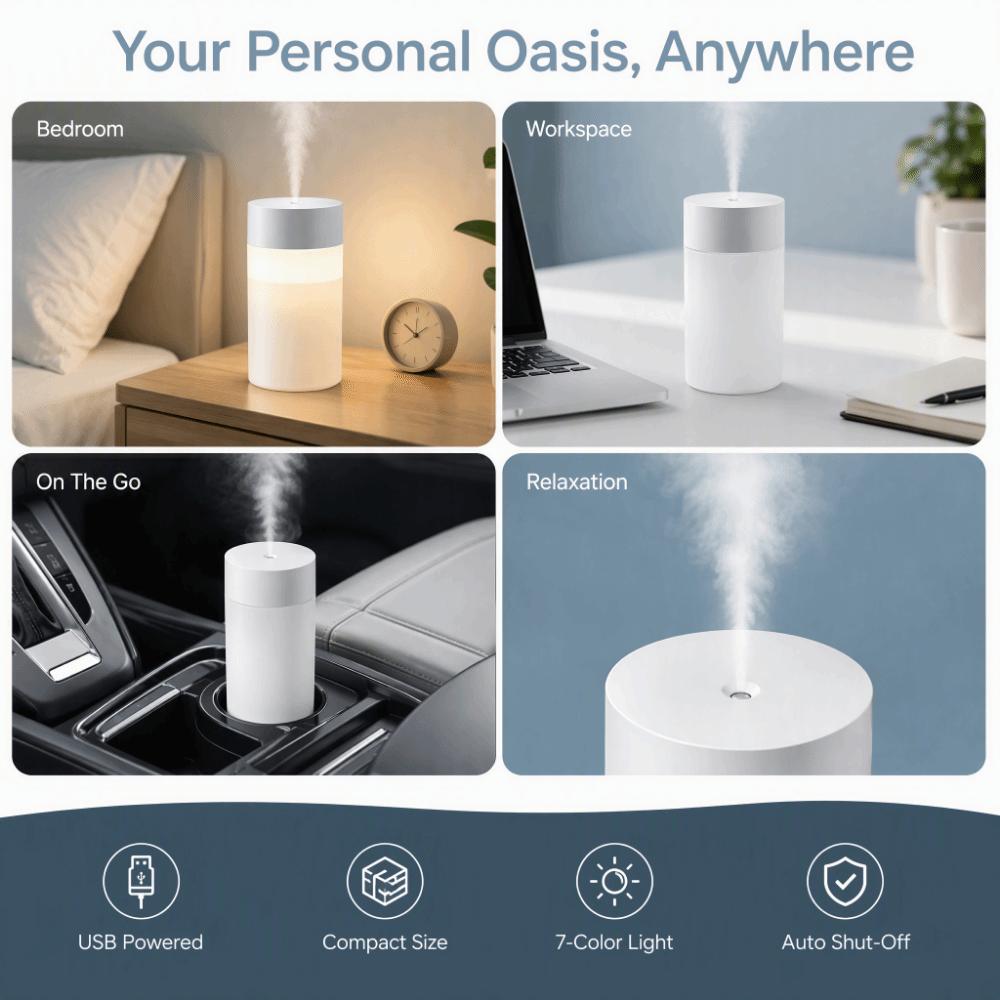 4pcs 260ML Capacity Mini Humidifier 7‑Color Night Light Desktop Humidifier Portable Humidifier  Car
