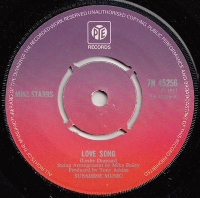 7-дюймовая пластинка MIKE STARRS - Love Song  7N45256 Pye Records 1973 Великобритания Рок Б/У