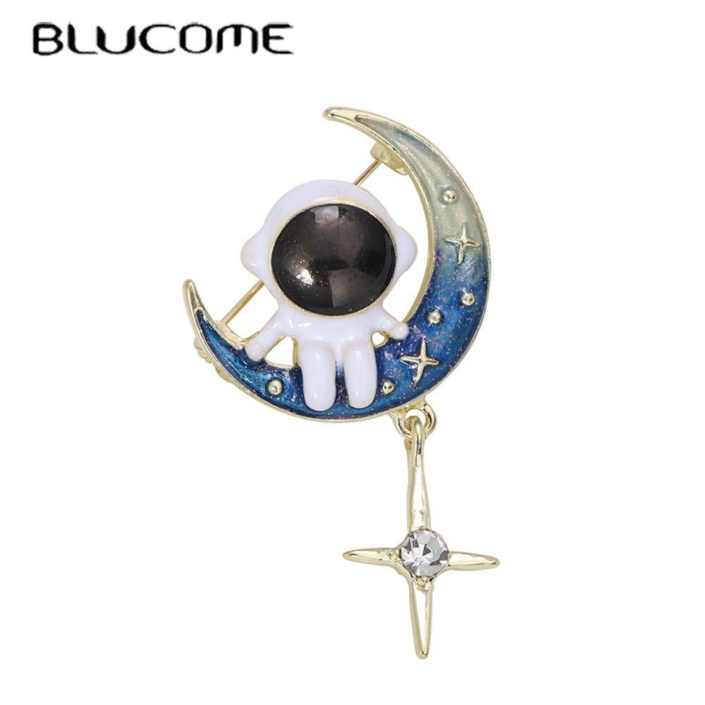 Blucome Новинка 2023, изысканная милая брошь из сплава с изображением аэрокосмической звезды, капля масла, космическая луна, астронавт, модная булавка, ювелирное изделие, подарок