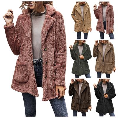 Женская модная утепленная однотонная карманная плюшевая куртка с флисовыми лацканами