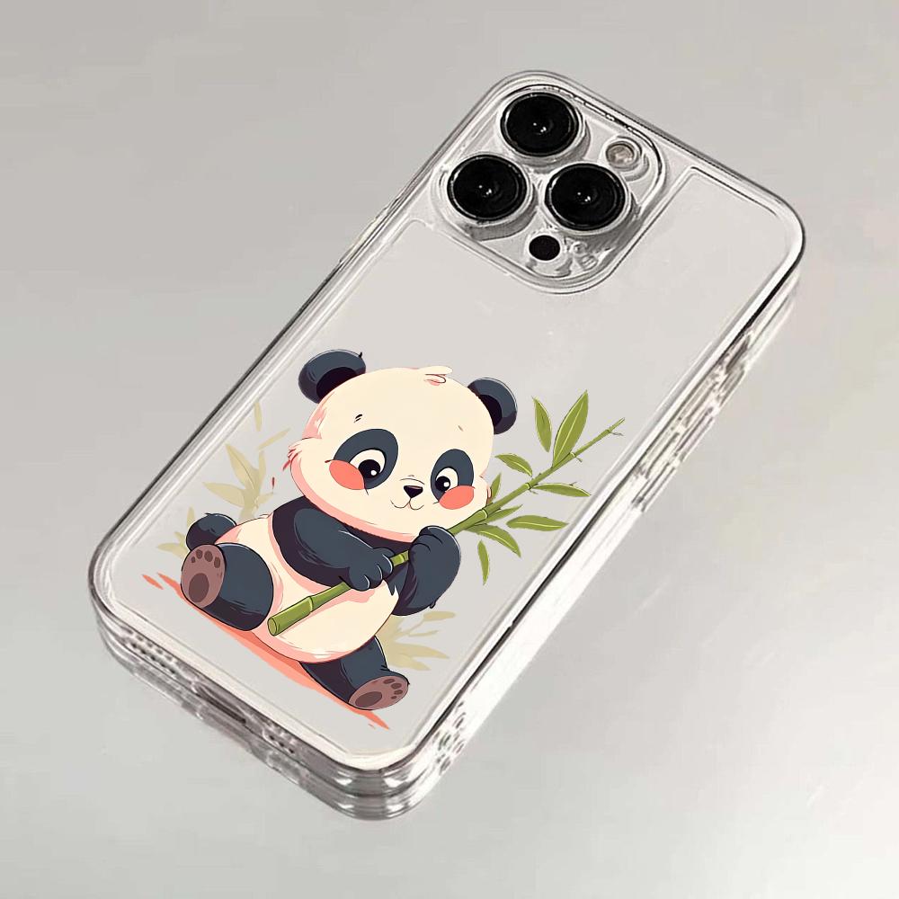 Cute Panda Transparent Phone Case Suitable for iPhone 17 16 15 14 13 12 11 Pro/Max/Plus Anti Drop and Anti Shock Back Cover