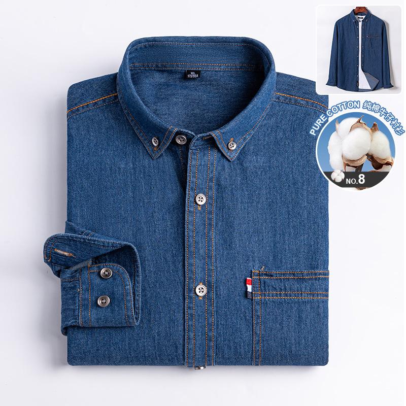 New 100% Cotton Men's Shirt Long Sleeve Spring and Autumn Denim with Pockets of High Quality Fashion Wear Free Casual Slim Fit