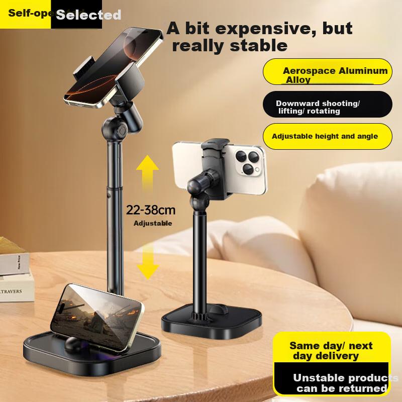 Adjustable Phone Stand for Desktop Live Streaming, Height Adjustable, Overhead Shooting, Extendable for, Tablets and Smartphones, Multifunctional