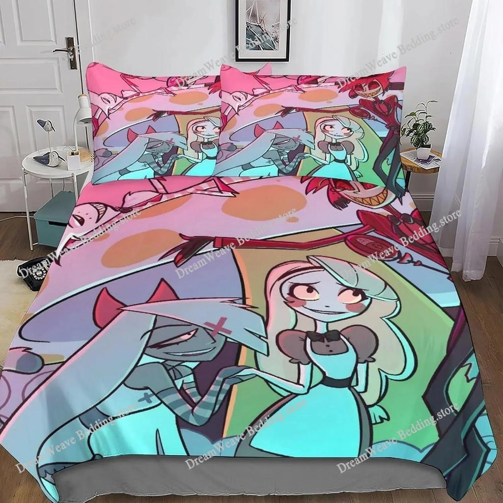 Мультяшный Игровой Комплект Постельного Белья Hazbinel Пододеяльник Наволочка Постельное Белье Взрослые Мальчики Девочки Украшение Спальни Детский Подарок Односпальный Двуспальный Размер