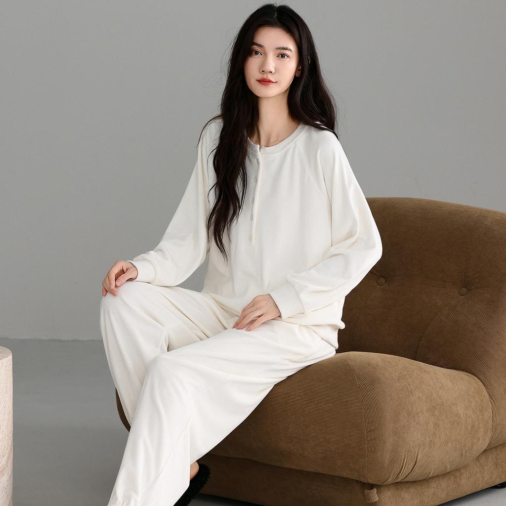 Pajamas Women'S Autumn And Winter Fleece Thickened Coral Fleece Can Be Worn Outside Island Fleece Loungewear Thin Fleece Set