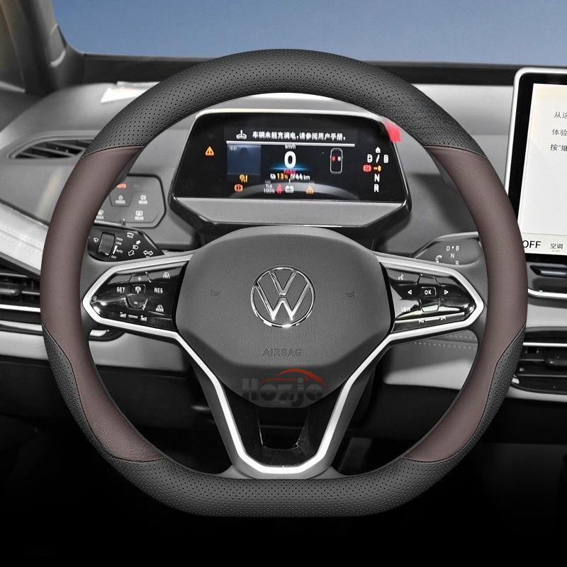 Leather Car Steering Wheel Cover for Volkswagen Tayron Tharu Tiguan Touareg Teramont TROC TCross Taos Passat Variant Accessories