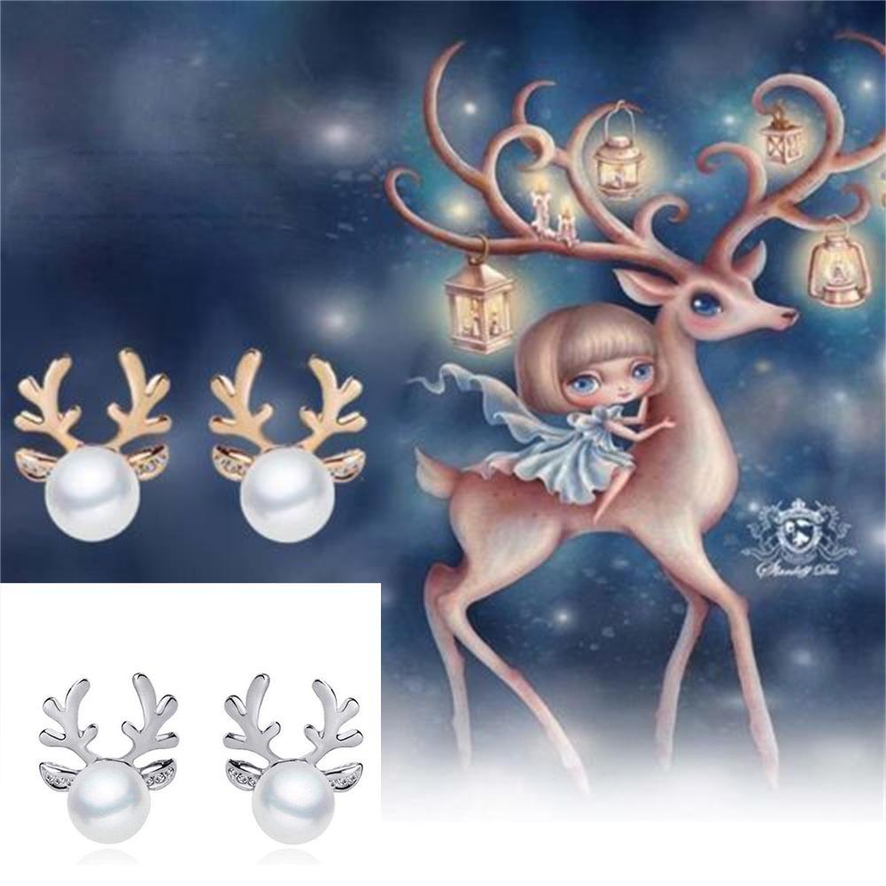 1 пара Аксессуары Вечеринка Рождественский подарок Жемчужные серьги-олени Рождественские украшения Серьги-гвоздики в виде северных оленей